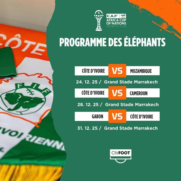 CAN 2025 : Le calendrier des matchs des Éléphants dévoilé