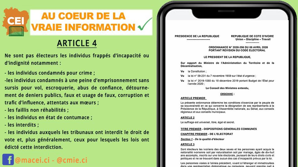 Exclusions du droit de vote en Côte d'Ivoire : Article 4