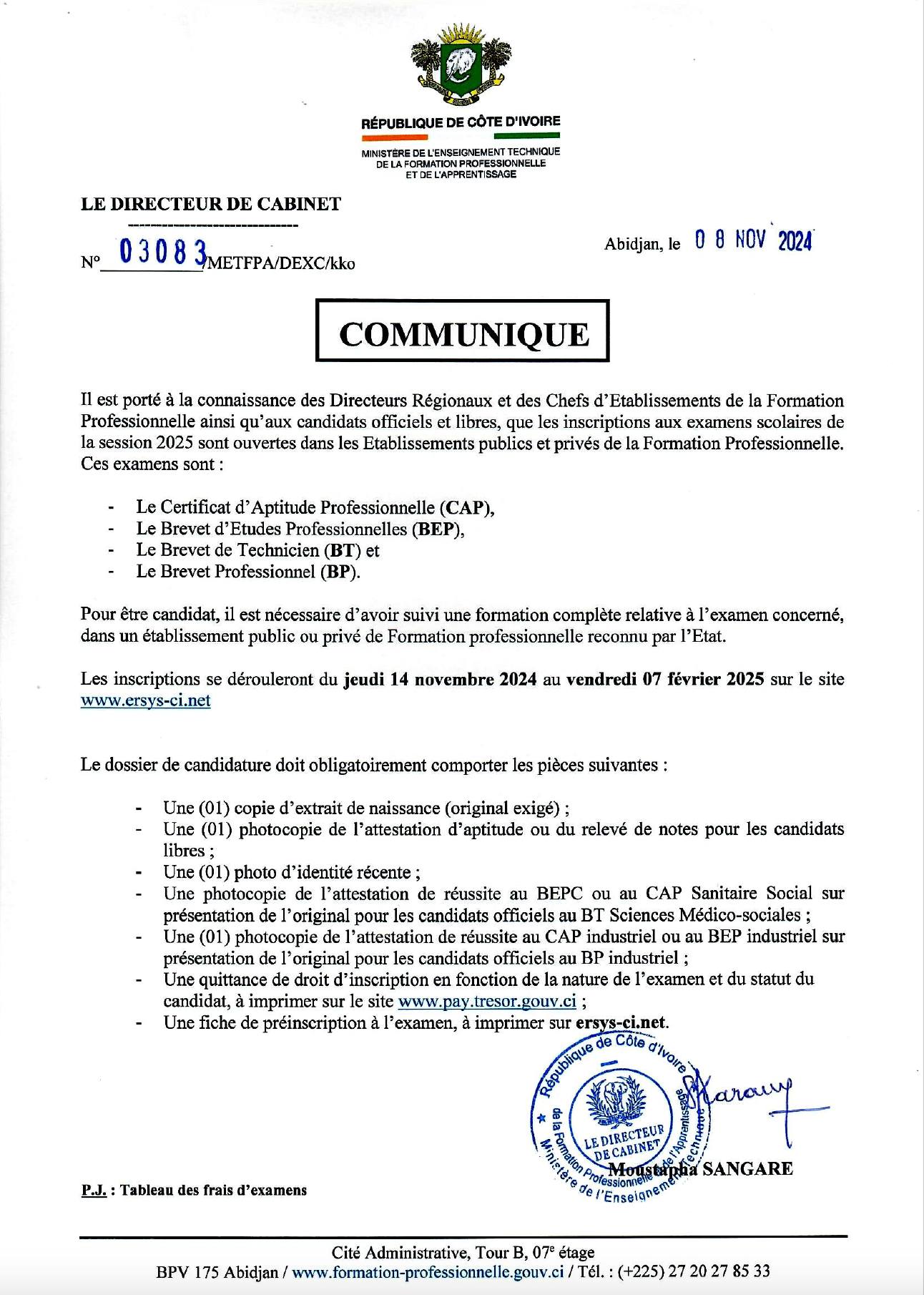 Examens CAP-BEP-BT 2025 Côte d'Ivoire : Les inscriptions lancées, tout savoir sur les nouvelles modalités