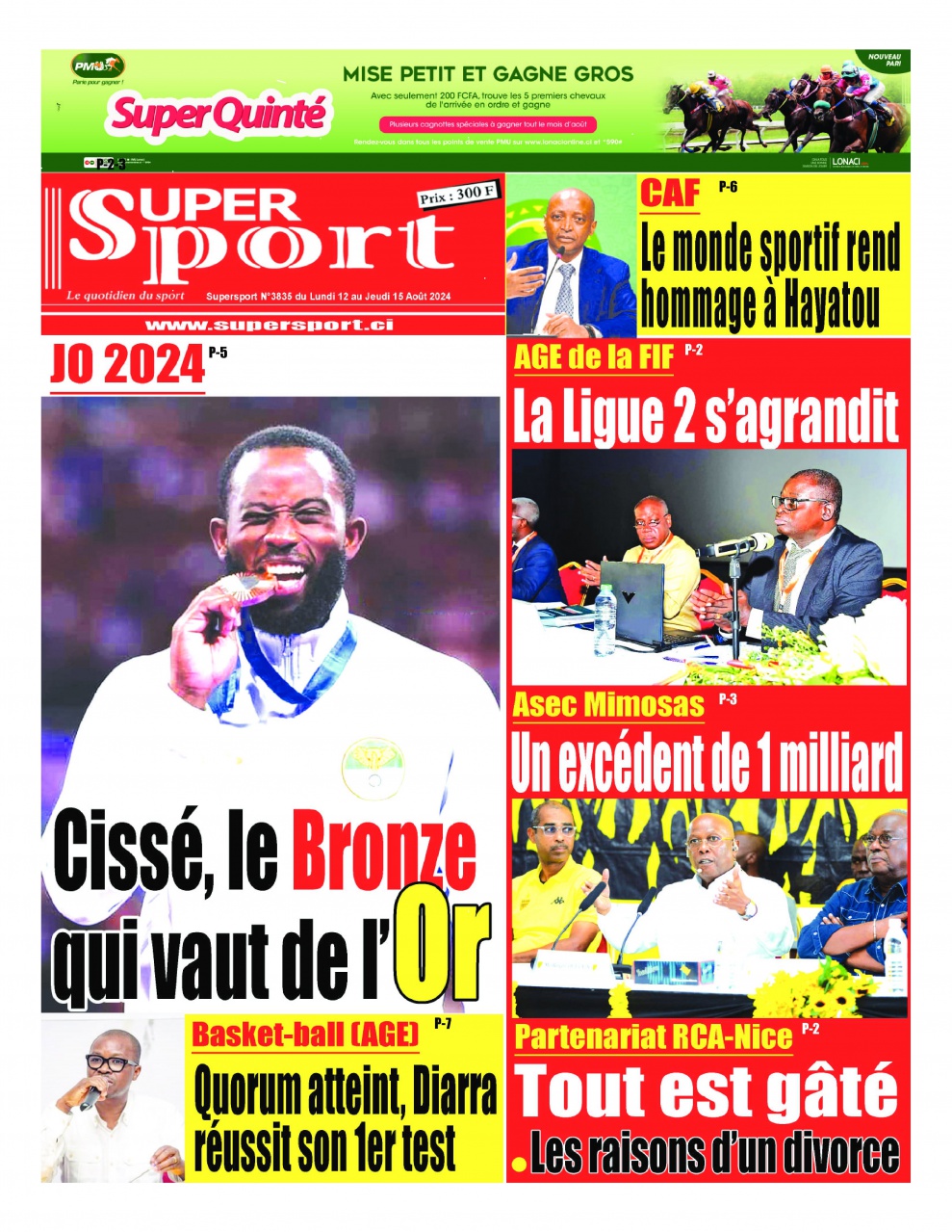 Titrologie Super Sport - La Une du lundi 12 août 2024