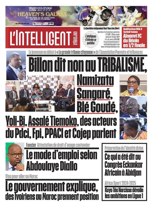 Titrologie L'Intelligent d'Abidjan -  La UNE du vendredi 16 août 2024